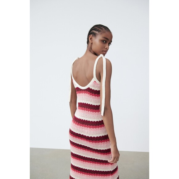 Zara Striped Tie Shoulder Sleeveless Knit Midi Dress (NWT) - Picture 4 of 8